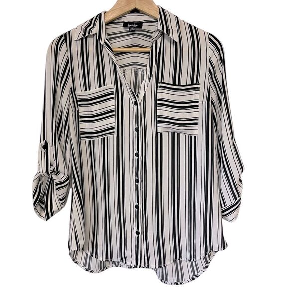 By & by Striped Button-up Sleeve Blouse Small - Picture 1 of 6